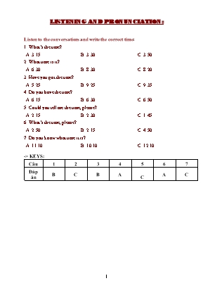 Đề thi nghe Tiếng Anh Lớp 6